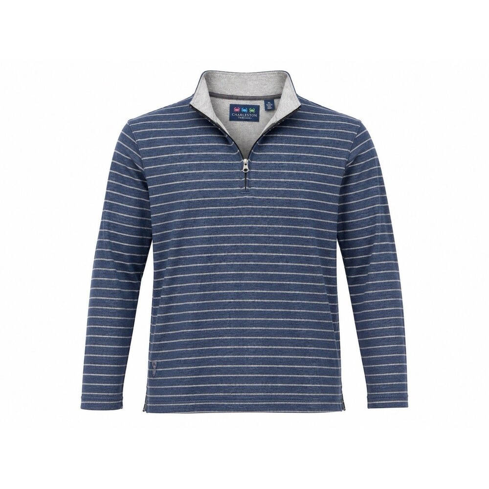 Charleston Threads Mens XL Blue Gray Striped Polo Shirt Short Sleeve Casual Golf
